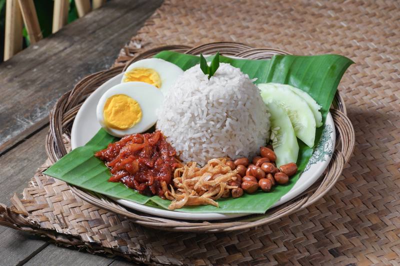 Asian-food-Nasi-Lemak is a rice dish infused with coconut milk
