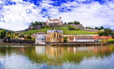 Authentic beautiful towns of Germany - Wurzburg, view with vineyrds and castle, Europe