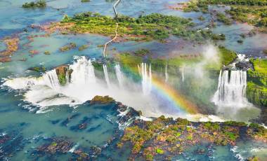 Beautiful aerial view of Iguazu Falls - One of the Seven Natural Wonders of the World - Foz do Iguaçu, Brazil