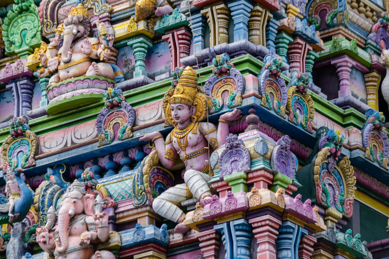 Colorful-sculptures-of-Hindu-Temple-in-the-Victoria-city-Mahe-island-Seychelles