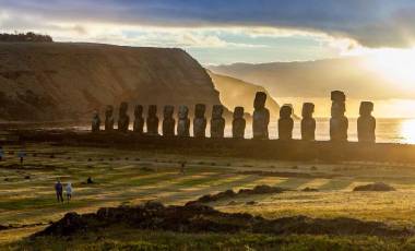 Moai in Ahu Tongariki at Rapa Nui National Park on Easter Island in Chile, South America