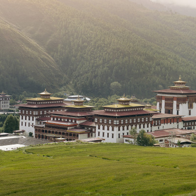 Landscape of Trashi Chhoe Dzong, at capital Thimphu, Bhutan, Asia