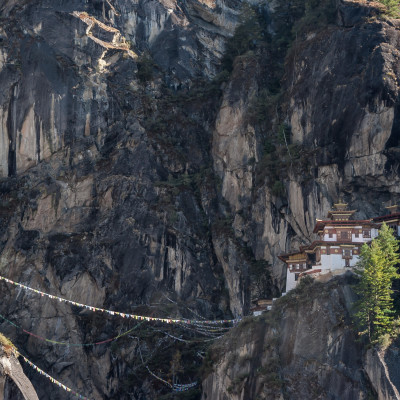 Panorama view of famous Tiger's Nest in Bhutan, Asia