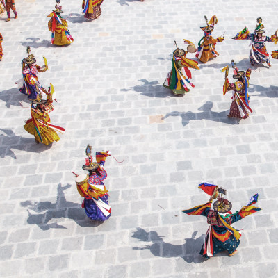 Traditional dance and colors in Mongar, Bhutan, Asia