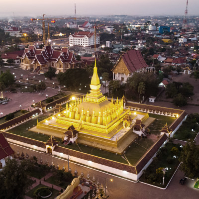 Pha That Luang, 'Great Stupa' is a gold-covered large Buddhist stupa in the centre of Vientiane, Laos, Asia