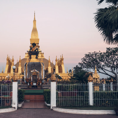 Pha That Luang is a gold-covered large Buddhist stupa, important national monument, Vientiane, Laos, Asia
