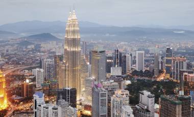 Aerial view of Kuala Lumpur at nightfall, Malaysia, Asia