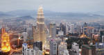 Aerial view of Kuala Lumpur at nightfall, Malaysia, Asia