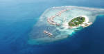 Group of atolls and islands in Maldives from aerial view, Asia