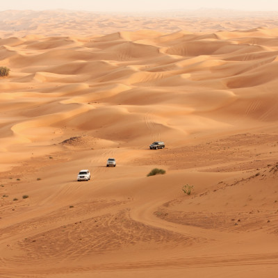 Desert safari on jeeps near Dubai. UAE