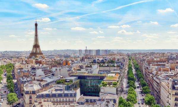 Enchanting Travels France Tours Beautiful panoramic view of Paris from the roof of the Triumphal Arch. View of the Eiffel Tower