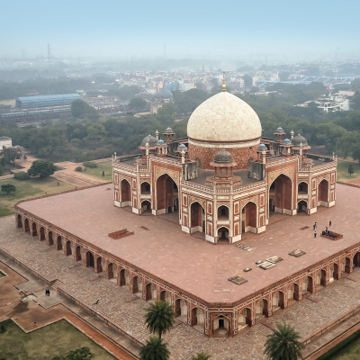 Aerial view of the Humayun's Tomb in Delhi, India