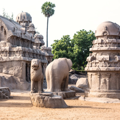 Sculptures and Monuments at Mamallapuram, Tamil Nadu, India