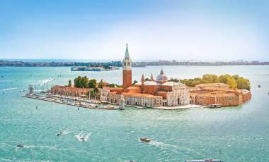 Enchanting Travels Italy Tours Panoramic aerial view at San Giorgio Maggiore island, Venice, Veneto, Italy