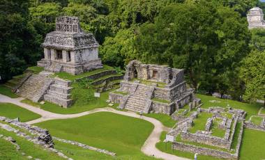 Aerial Panorama of Palenque archaeological site, UNESCO World Heritage
