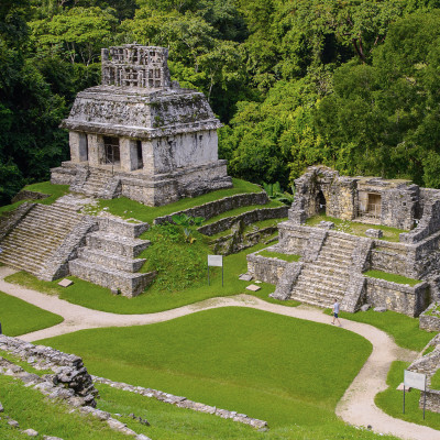 Aerial Panorama of Palenque archaeological site, UNESCO World Heritage