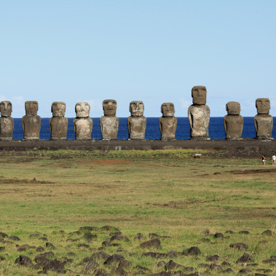 Ancient Moai statues on Easter Island in the Pacific Ocean off the coast of Chile, South America