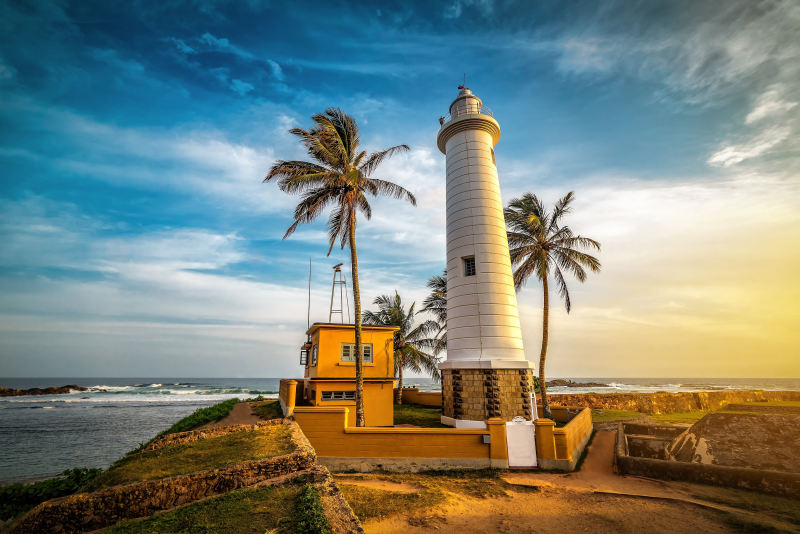 Famous Fort Galle Lighthouse At Beautiful Orange Sunset Sri,Lanka