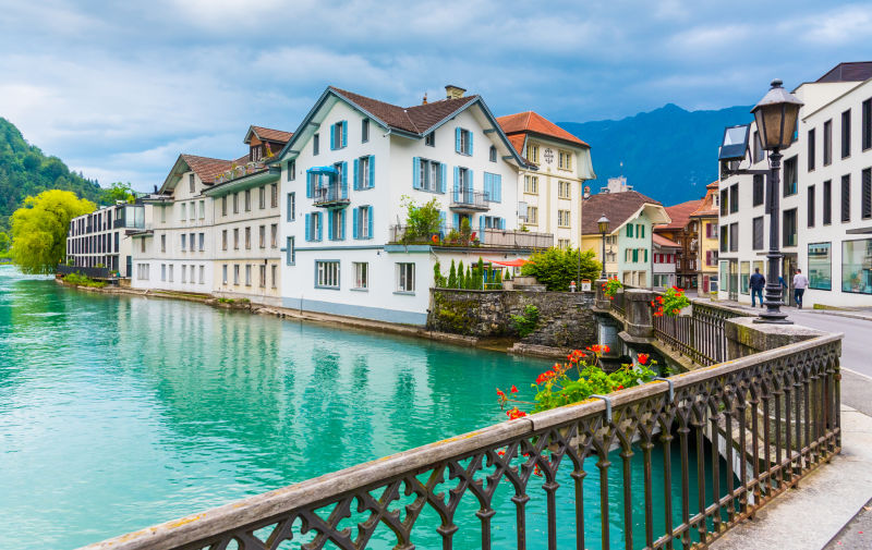 Interlaken town with Thunersee river-Switzerland