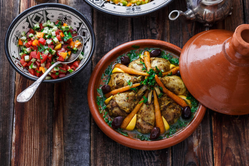 Slow-cooked-chicken-with-carrots-morrocan-tajine-rustic-style