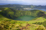 View lake Lagoa de Santiago and Lagoa Azul at Sao Miguel Island