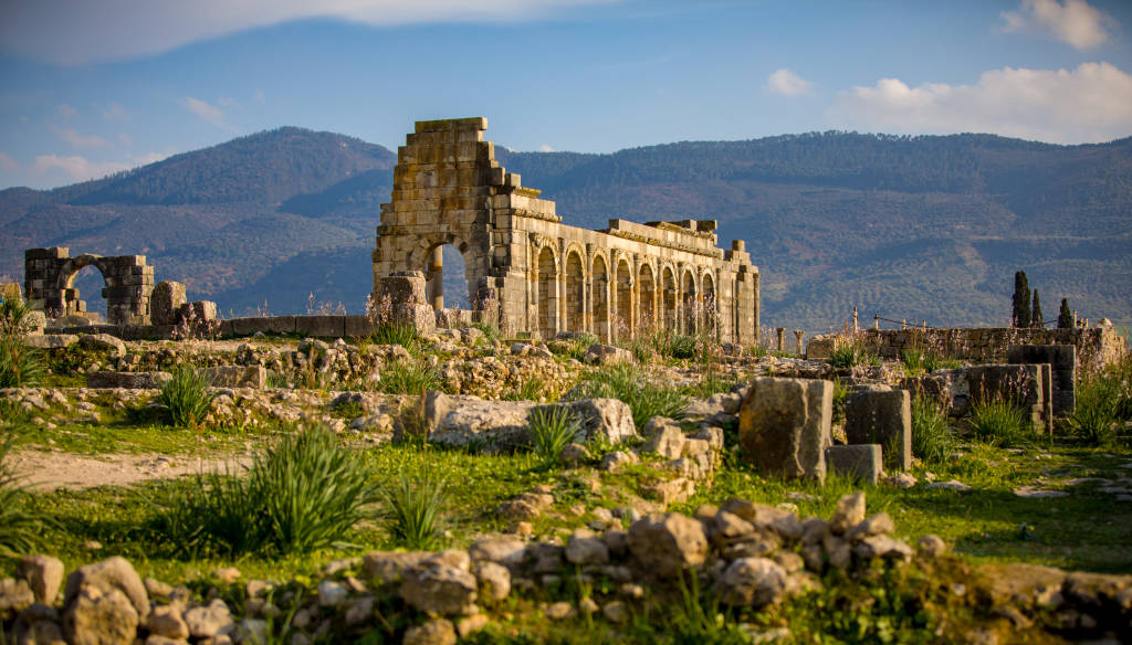 Ruins of the an ancient Roman City in Volubilis seen on a Morocco trip